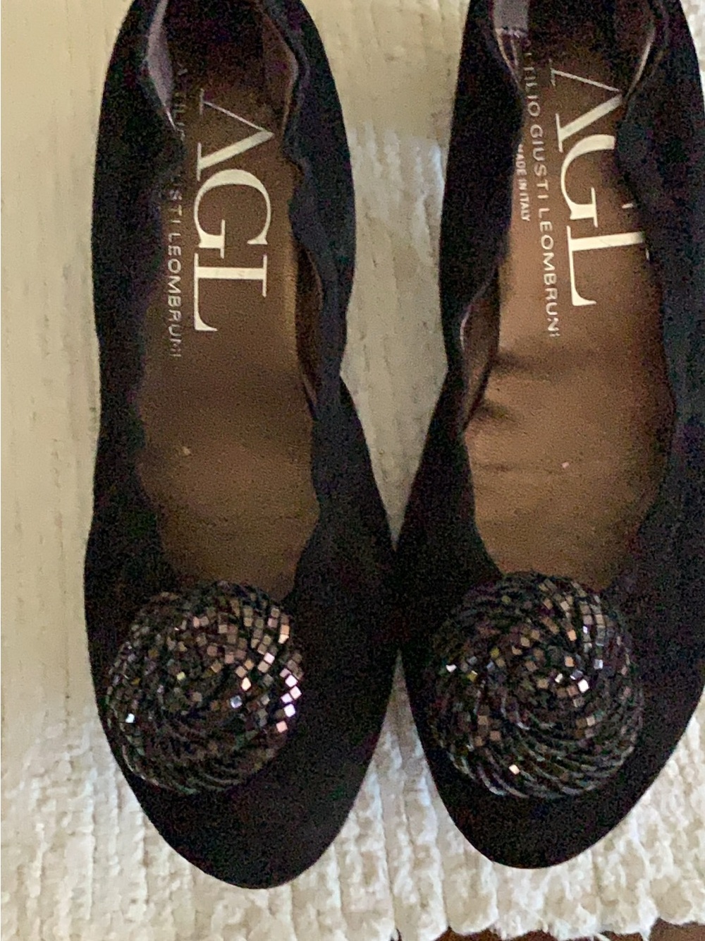 Attilio Giusti Leombruni Black Sequined Rosette Ballet Flats
